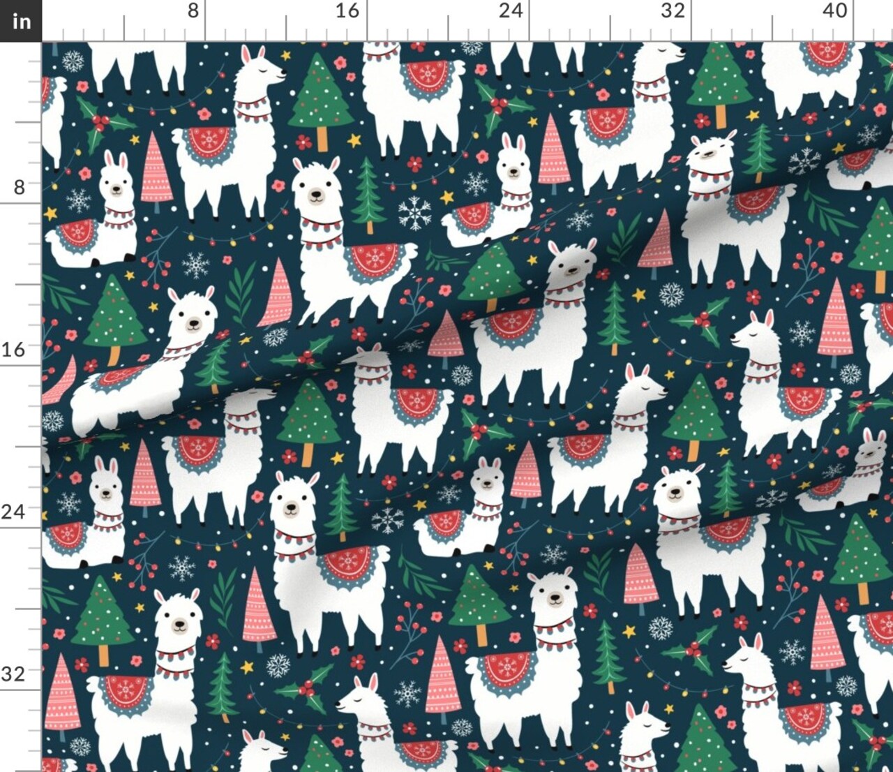 Christmas Winter Llamas Holiday Christmas Trees Christmas Lights Alpaca Holly Snow Festive Christmas Party Festive Animals Novelty Whimsical Custom Printed Fabric by Spoonflower Various Fabrics by the Yard or Fat Quarter